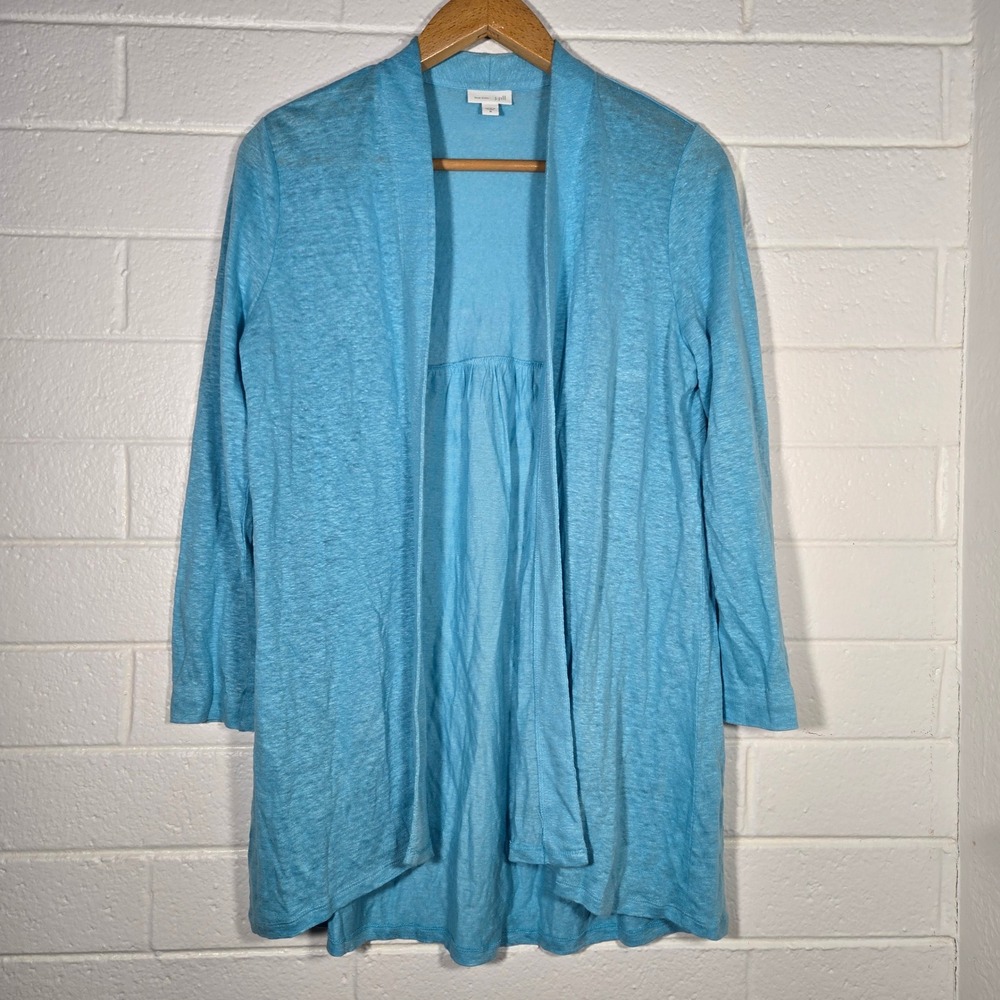 J. Jill Love Linen Long Line Open Cardigan Medium Layer Lagenlook Minimalist
